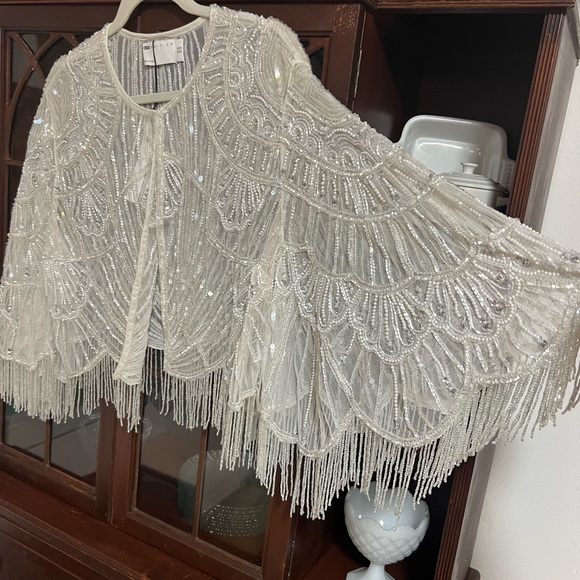 ASOS EDITION embellished fringe cape in ivory - Picture 4 of 7